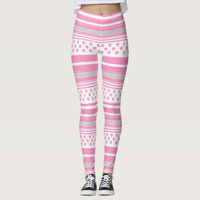 Leggings Motif rose rayé avec des étoiles (Devant)
