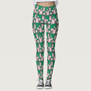 Leggings Motif rose vert Abstrait avec cercles et lignes