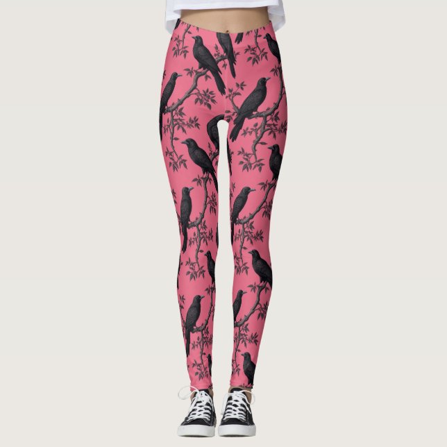 Leggings Motif rose Vintage corbeau (Devant)