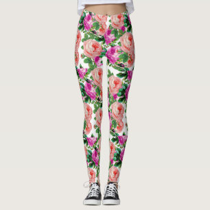 Leggings Motif Rose vintage rose et violet