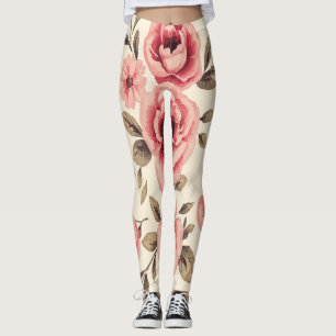 Leggings Motif rose vintage sur crème