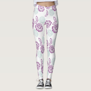 Leggings Motif Rose violet et bleu clair