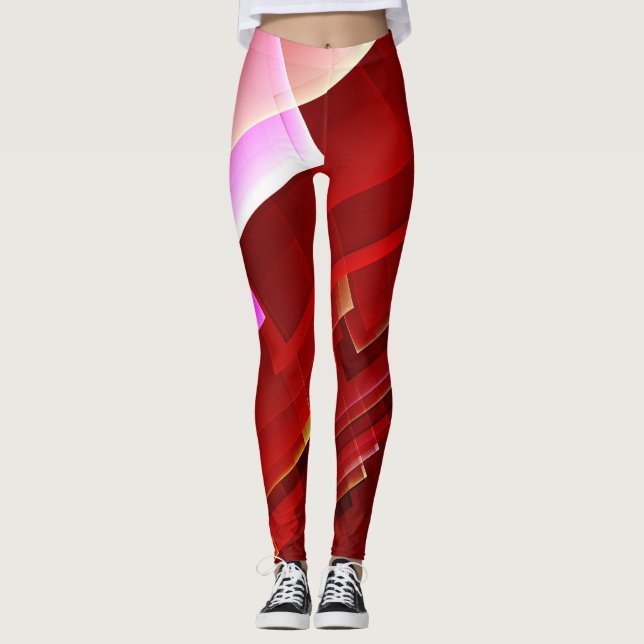 Leggings Motif rouge abstrait géométrique (Devant)