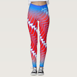 Leggings Motif rouge blanc bleu Abstrait avec votre nom