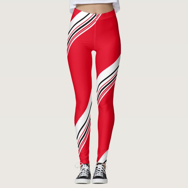 Leggings Motif rouge chaud de rayure mordant (Devant)