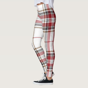 Leggings Motif rouge de plaid de tartan et blanc à la mode