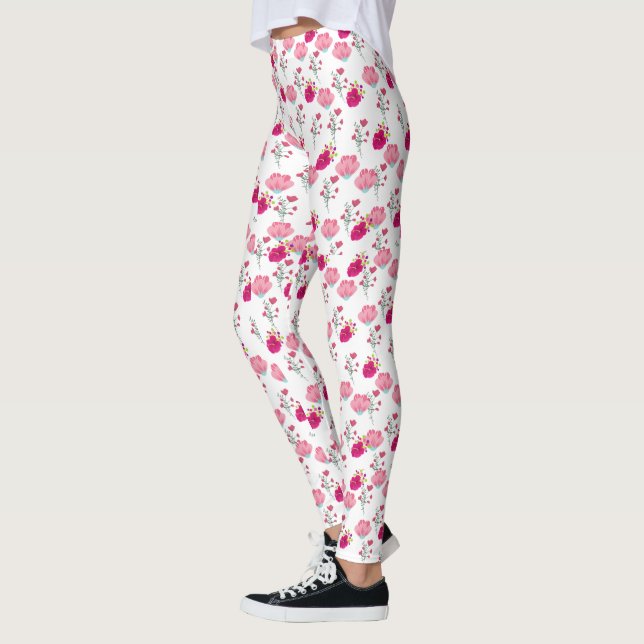 Leggings motif rouge et rose cerisier (Gauche)