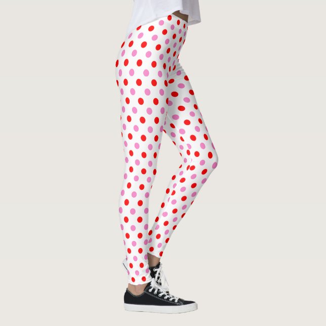 Leggings Motif Rouge et Rose sur Fond Blanc à Points  (Droite)