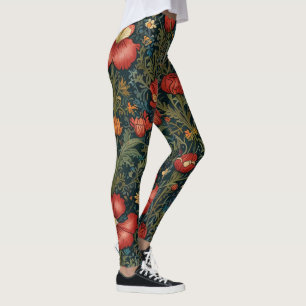 Leggings Motif rouge fleur sauvage William Morris Style
