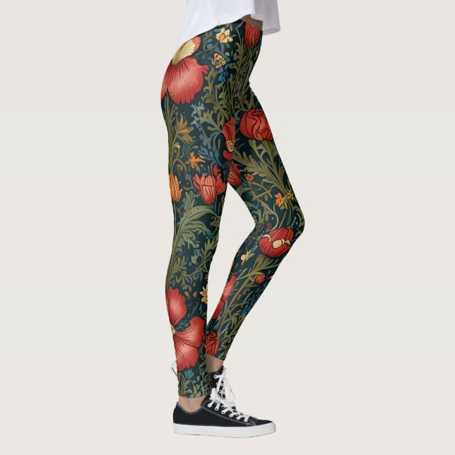Leggings Motif rouge fleur sauvage William Morris Style (Droite)