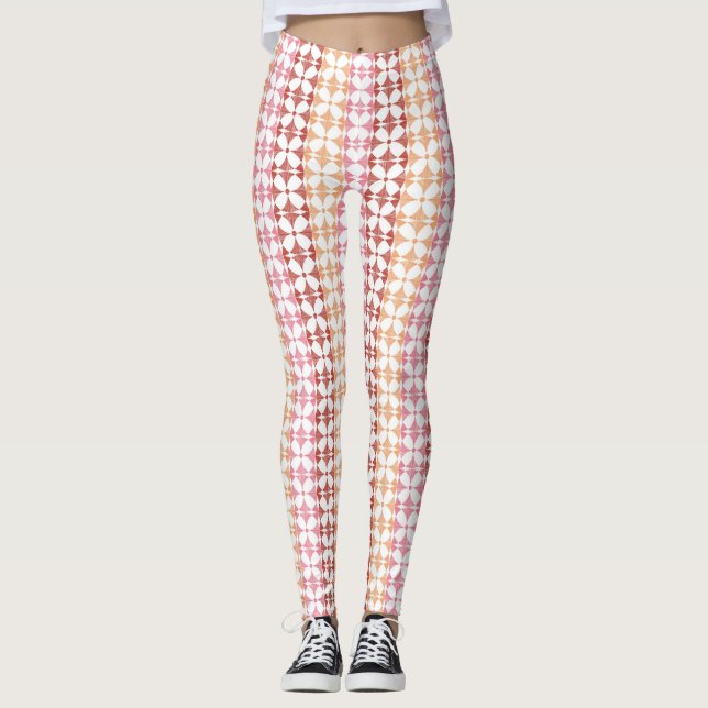 Leggings Motif rouge géométrique de rayures d'ikat (Devant)