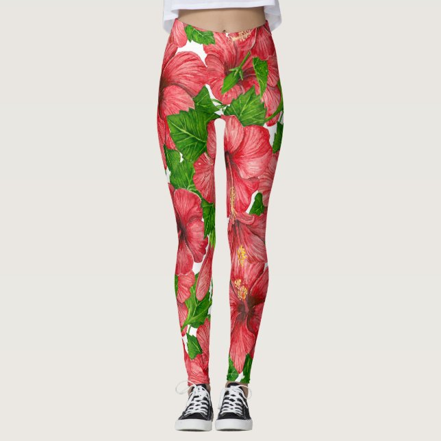 Leggings Motif rouge hibiscus II (Devant)