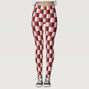Leggings Motif rouge rose aubergine ivoire Plaid