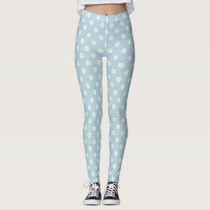 Leggings Motif Rpt illustratif de marguerites sur bleu pâle
