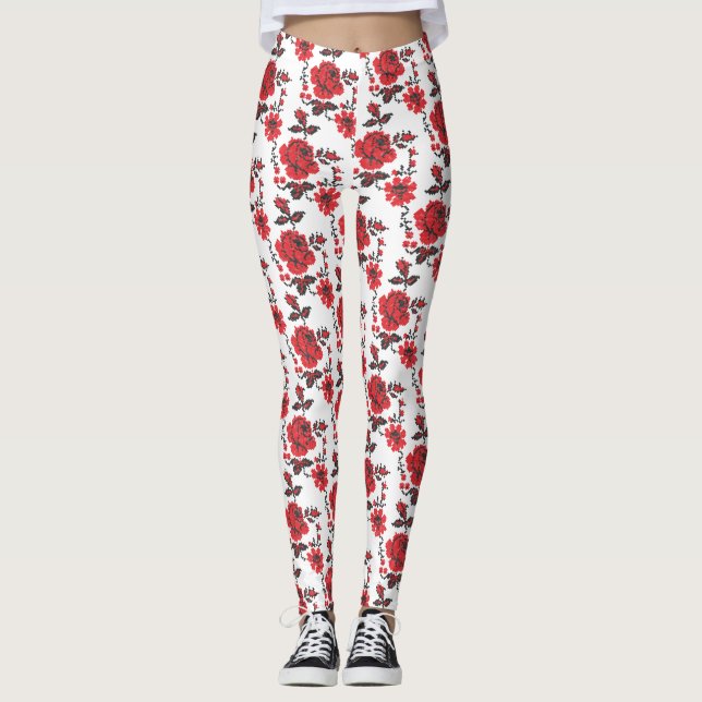 Leggings Motif russe à croix rouge Rose (Devant)
