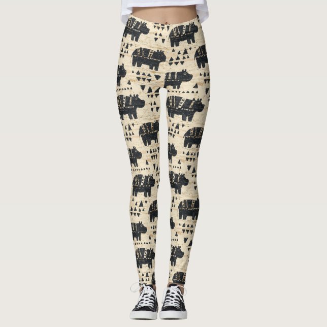 Leggings Motif Safari Hippo Tribal (Devant)