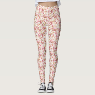 Leggings Motif Sakura rose et blanc