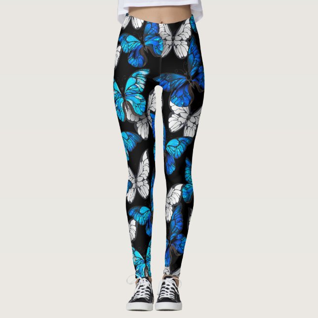 Leggings Motif sans couleur foncée avec papillons bleus Mor (Devant)
