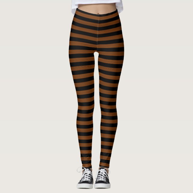 Leggings Motif sans couture à rayures brunes noires (Devant)