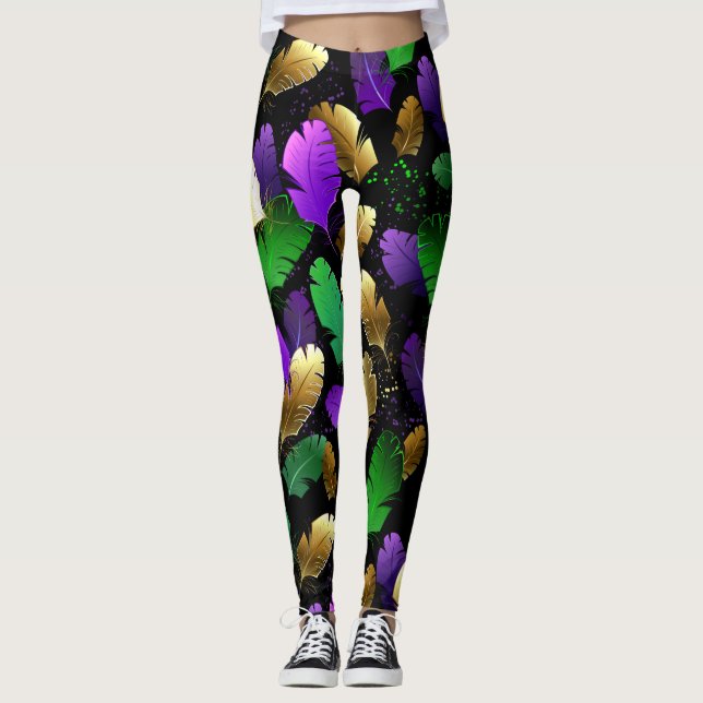 Leggings Motif sans couture avec des plumes de Mardi Gras (Devant)