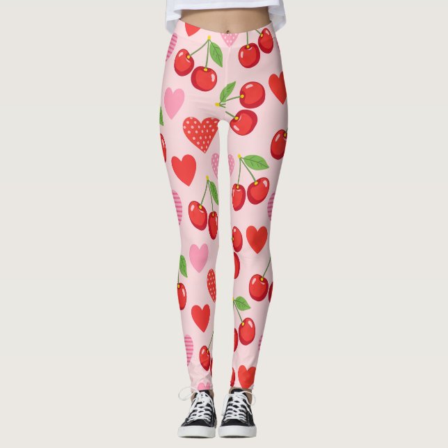 Leggings Motif sans couture Cerise & Cœur (Devant)