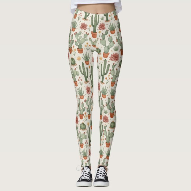 Leggings Motif sans couture de cactus de désert succulent (Devant)