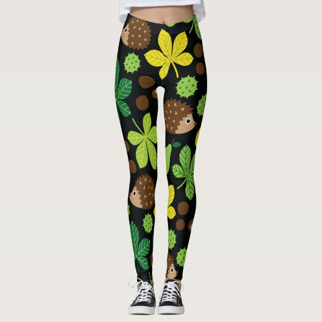 Leggings Motif sans couture de châtaignes et de hérisson (Devant)