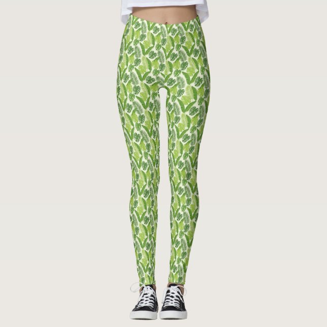 Leggings Motif sans couture de feuilles tropicales & Monste (Devant)