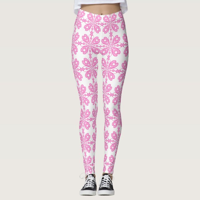 Leggings Motif sans couture de fleur rose tendance (Devant)