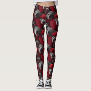 Leggings Motif sans couture de koala mignon et de cœur roug