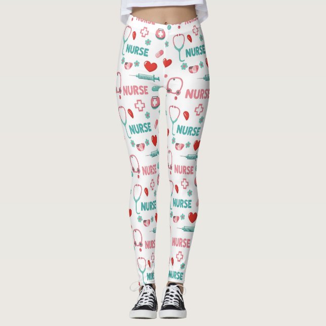 Leggings Motif sans couture de la vie d'infirmière blanche  (Devant)