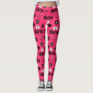 Leggings Motif sans couture de la vie d'infirmière rose (2)