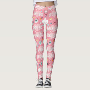 Leggings Motif sans couture de la vie d'infirmière rose (4)