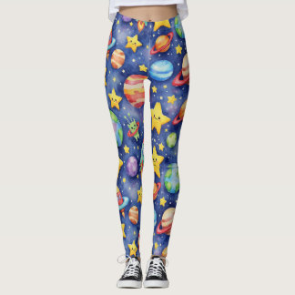 Leggings Motif sans couture d'une galaxie de dessin animé