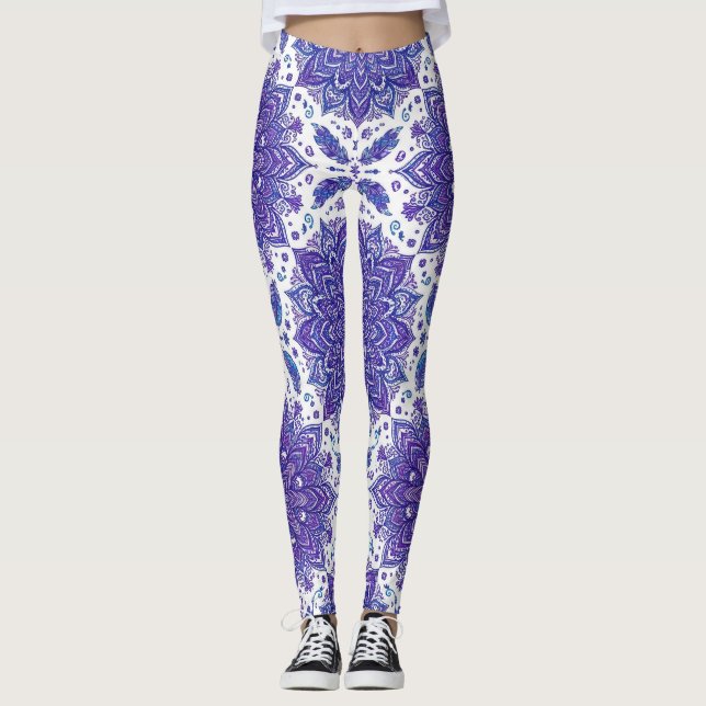Leggings Motif sans couture floral mandala violet (Devant)