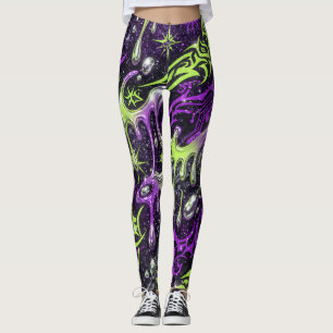 Leggings Motif sans couture Neon Tribal Slime Y2K