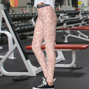 Leggings Motif sans couture Rose Doré Noir Brillant Paillet