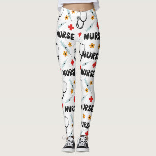 Leggings Motif sans couture Vie d'infirmière blanche (2)