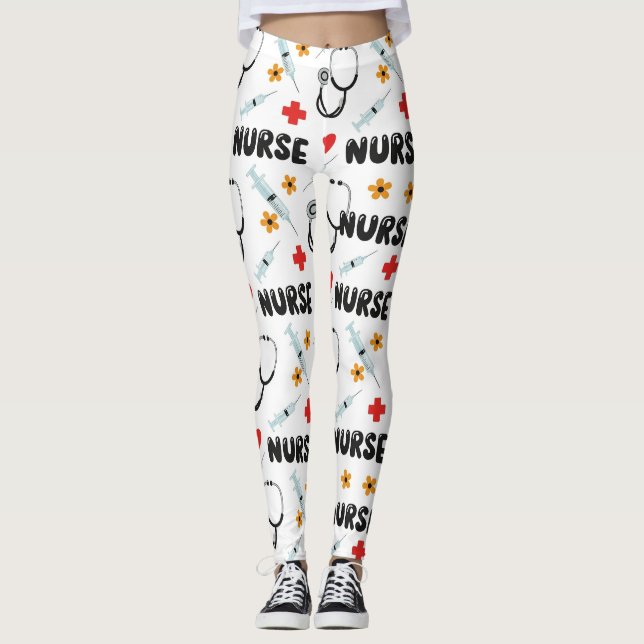 Leggings Motif sans couture Vie d'infirmière blanche (2) (Devant)
