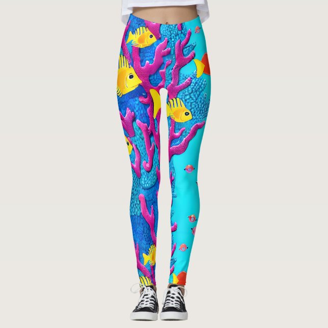 Leggings Motif sans fil de poissons tropicaux (Devant)