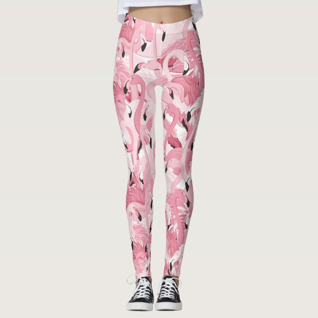 Leggings motif sans soudure avec flamants roses exotiques o (Devant)