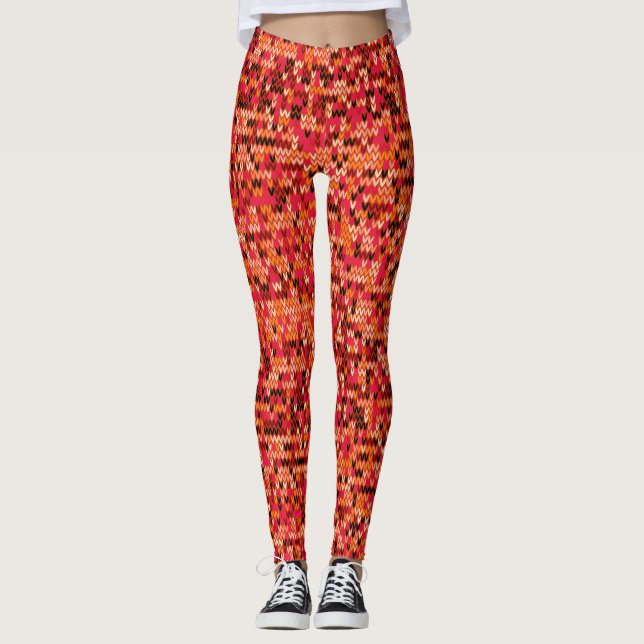 Leggings Motif scandinave abstrait vêtu à l'ombre rouge (Devant)