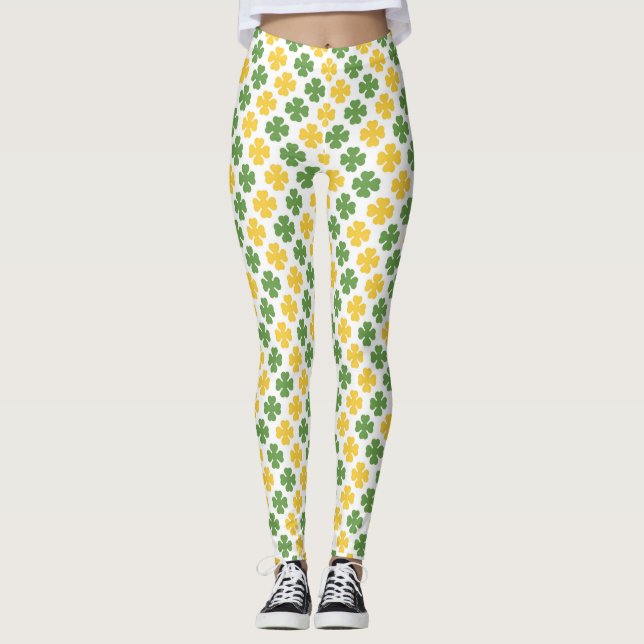 Leggings Motif Shamrock vert et jaune or (Devant)