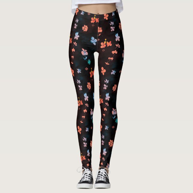 Leggings Motif simple à fleurs noires (Devant)