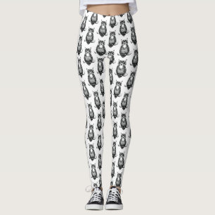 Leggings Motif simple de Chouette noire et blanche