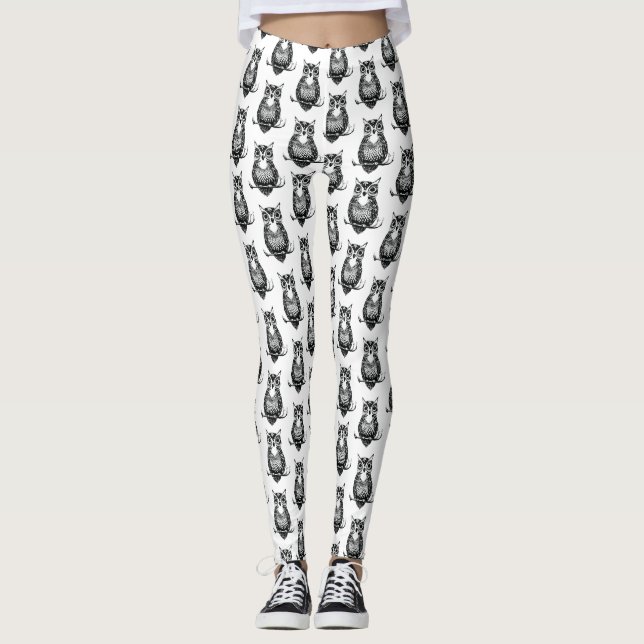 Leggings Motif simple de Chouette noire et blanche (Devant)