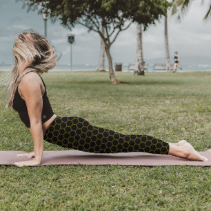 Leggings Motif simple et élégant en nid d'abeille noir jaun