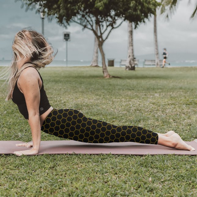 Leggings Motif simple et élégant en nid d'abeille noir jaun (Créateur téléchargé)