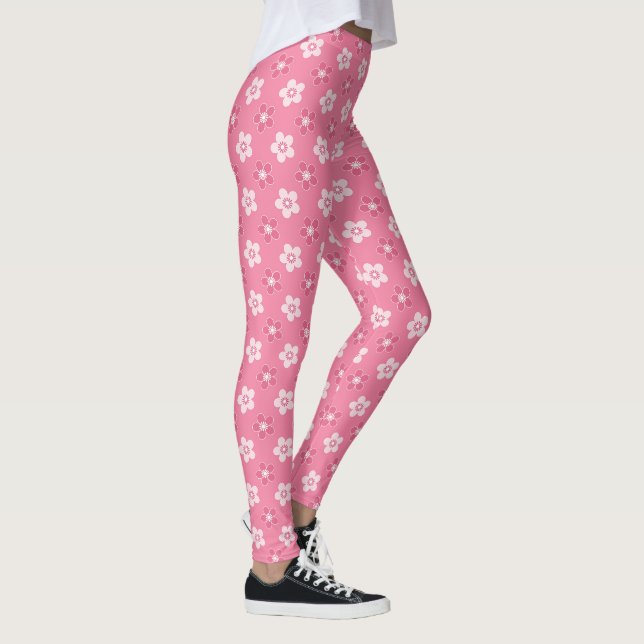 Leggings motif simple floral solide rose rétro petit flux (Droite)