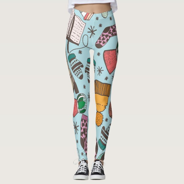 Leggings Motif Sketch Doodle de mode hivernale (Devant)